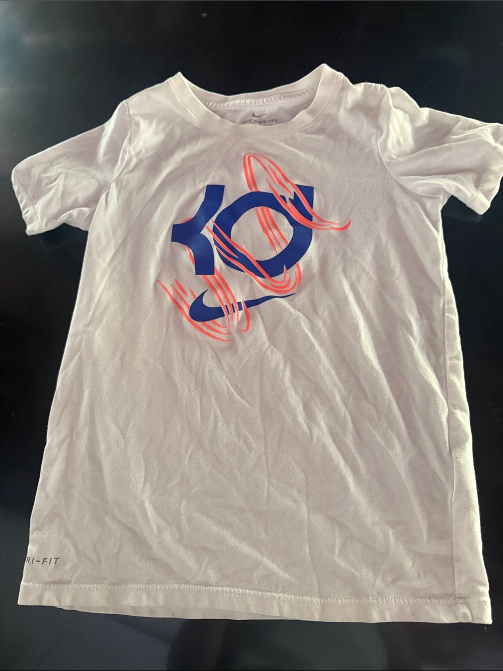 Nike White Short Sleeve Tee with Blue KD Logo and Pink Accents